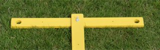 Foot-locators painted yellow. Foot-locators with yellow paint.